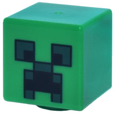 LEGO onderdeel Minifiguur, Hoofd, Modified Cube met Pixelated Black en Dark Green Eyes en Open Mouth Frown Patroon (Minecraft Creeper) (19729pb003)