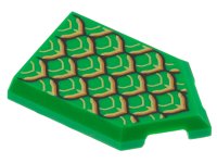 LEGO part Tile, Modified 2 x 3 Pentagonal with Gold, Black and Dark Orange Dragon Scales Pattern 22385pb290