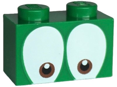 LEGO part Brick 1 x 2 with Small Round Reddish Brown and Black Eyes on White Background Pattern (Super Mario Squawks) (3004pb315)