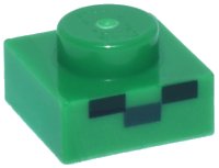 LEGO part Plate 1 x 1 with 1 Dark Green and 2 Black Rectangles Pattern (Minecraft Zombie Face) 3024pb034