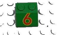 LEGO part Slope 45 2 x 2 with Red Number 6 with Yellow Outline Pattern 3039pb011