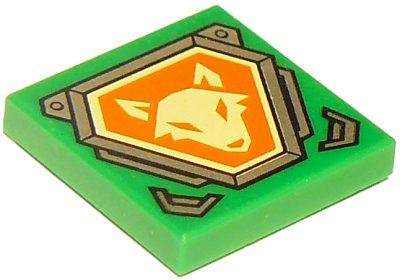 LEGO part Piastrella 2 x 2 con Motivo Testa di Volpe Giallo Luce Brillante su Scudo Esagonale Arancione con Bordo Argento (3068pb1063)