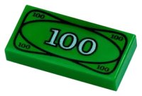 LEGO part Loseta 1 x 2 con Patrón de Moneda / Dinero, Billete 100 / Nota 3069px7