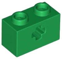 Technic, Brick 1 x 2 with Axle Hole in verde, numero pezzo LEGO 32064