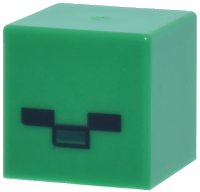 LEGO part Minifigure, Head, Modified Small Cube with 2 Black Rectangles and 1 Dark Green Rectangle Pattern (Minecraft Baby Zombie) 35530pb01