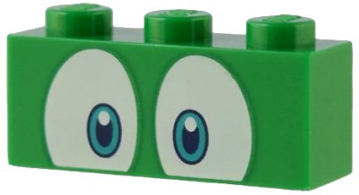 LEGO part Brick 1 x 3 with Dark Blue and Dark Turquoise Eyes on White Background Pattern (Super Mario Spike Upper Face) (3622pb143)