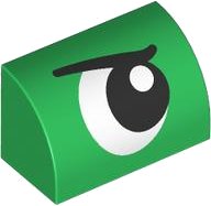LEGO part Slope, Curved 1 x 2 with Black and White Eye Looking Left with Eyebrow Pattern 37352pb044