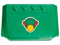 LEGO part Wedge 4 x 6 x 2/3 Triple Curved with Yellow Box, Red Arrows, and Wire Frame Globe Logo Pattern (Sticker) - Set 60052 52031pb080