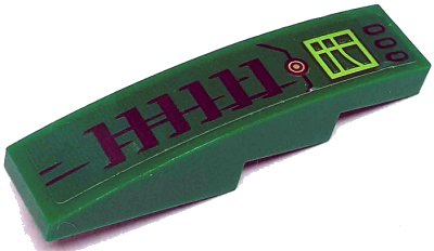 LEGO onderdeel Slope, Curved 4 x 1 with Black Air Intake Vent, Gold Circle, Lime Square and Lines Pattern (Sticker) - Set 71763 (61678pb185)