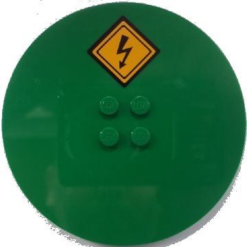 LEGO part Tile, Round 8 x 8 with 4 Studs in Center with Electricity Danger Sign Pattern (Sticker) - Set 60052 (6177pb013)