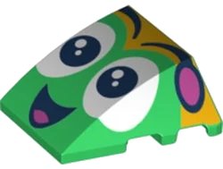 LEGO part Wedge 4 x 3 Triple Curved No Studs with Black and White Eyes, Dark Pink Antennae, Open Mouth Smile with Tongue Pattern (64225pb029)