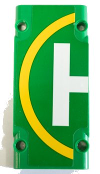 LEGO part Technic, Panel Plate 5 x 11 x 1 with Helicopter Landing Pad Half with Yellow Circle and White Letter H Pattern (Sticker) - Set 42064 64782pb052