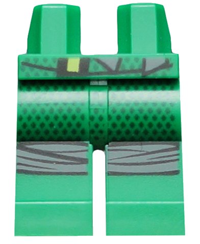LEGO part Hips and Legs with Small Dark Green Diamonds and Dark Bluish Gray Knee Wrappings Pattern (970c00pb0781)