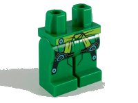 LEGO part Hips and Legs with Lime Tied Sash, Black Knee Straps with Medium Azure Circles Pattern 970c00pb1057
