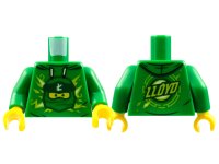 LEGO part Torso Hoodie with Ninja Minifigure Head and Wrap with Ninjago Logogram Letter L, 'LLOYD' on Back Pattern / Green Arms / Yellow Hands 973pb3970c01