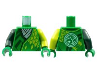 LEGO part Torso Tunic White Scarf, Dark Green Trim, Lime Dragon Scales, Core Logo on Back Pattern / Lime Arm Left / Dark Green Arm Right / Green Hands 973pb4555c01