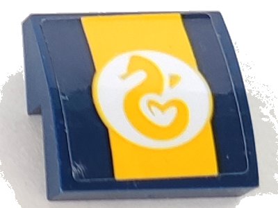 LEGO part Slope, Curved 2 x 2 x 2/3 with Seahorse in White Circle on Yellow Stripe Pattern (Sticker) - Set 41381 (15068pb485)