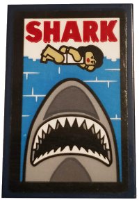 LEGO part Tile 2 x 3 with 'SHARK', Swimmer, Sea and Shark Color Pattern (Sticker) - Set 75810 26603pb056