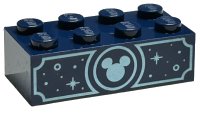 LEGO part Brick 2 x 4 with Metallic Light Blue Mickey Mouse Head, Circles and Sparkles Pattern on Both Sides 3001pb198