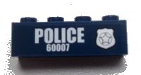 LEGO part Brick 1 x 4 with Police Silver Star Badge and White 'POLICE 60007' Pattern Model Right Side (Sticker) - Set 60007 3010pb170r