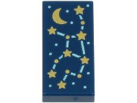 LEGO part Loseta 1 x 2 con Patrón de Constelación con Líneas y Puntos Azul Claro Metálico, Estrellas Doradas y Luna Creciente 3069pb1322