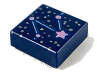 LEGO part Tile 1 x 1 with Constellation with Metallic Light Blue, Metallic Pink, and Silver Stars, Dots, and Lines Pattern 3070pb206