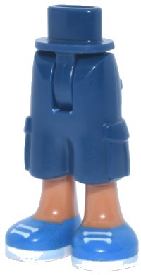 LEGO part Mini Doll Hanches et Pantalon Raccourci Grandes Poches, Jambes Beige Moyen Moulées et Motif des Chaussures Bleu avec Semelles et Lacets Blancs Imprimés - Charnière Fine 35216bc00pb013