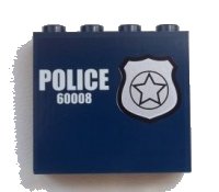 LEGO part Panel 1 x 4 x 3 with Side Supports - Hollow Studs with Silver Star Badge and White 'POLICE 60008' Pattern Model Right Side (Sticker) - Set 60008 60581pb018R