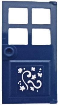 LEGO part Door 1 x 4 x 6 with 4 Panes and Stud Handle with White Flowers, Dots and Swirls Pattern (Sticker) - Set 41683 60623pb13