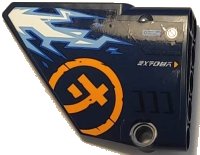 LEGO part Technic, Panel Fairing #13 Large Short Smooth, Side A with White and Medium Blue Lightning, Bright Light Orange Ninjago Logogram Letter J in Circle and 'DANGER' Pattern (Sticker) - Set 71752 64394pb035