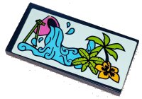 LEGO part Tile 2 x 4 with Dark Pink Bucket, Medium Azure Water, Palm Trees and Bright Light Orange Flower Pattern (Sticker) - Set 41347 87079pb0976