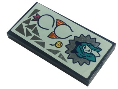 LEGO onderdeel Tile 2 x 4 with Crown Headband, Girl with Cat Ears Headband, Silver Triangles on Light Aqua Background Pattern (Sticker) - Set 41344 (87079pb1003)