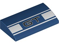 LEGO part Slope, Curved 2 x 4 x 2/3 with Bottom Tubes with 'GT' and White Stripes Pattern 88930pb095