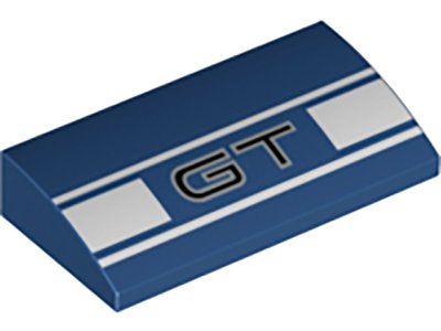 LEGO part Slope, Curved 2 x 4 x 2/3 with Bottom Tubes with 'GT' and White Stripes Pattern (88930pb095)