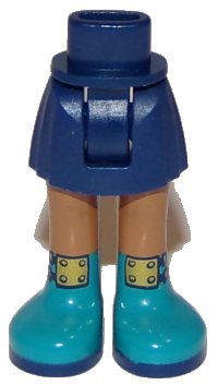 LEGO part Mini Doll Hips and Skirt, Medium Nougat Legs and Dark Turquoise Boots with Gold Buckles Pattern - Thick Hinge 92252c00pb016
