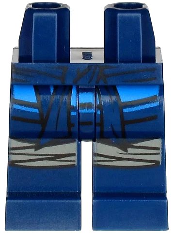 LEGO part Hips and Legs with Sash, Blue Tunic Hem and Dark Bluish Gray Knee Wrappings Pattern (970c00pb0986)