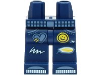 LEGO onderdeel Hips and Legs with Sand Blue Belt, Jeans Pockets, and Shoes, Yellow Smile and Heart Patch, Ripped Knee, White Scribbles Pattern (BAM) 970c00pb1597