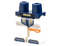 LEGO onderdeel Hips and White Legs with Gold and Sand Blue Armor Panel, Reddish Orange Triangle and Stripe on Left, Sand Blue and Dark Blue Toes Pattern 970c01pb67