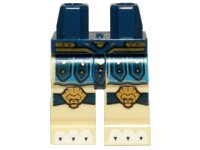 LEGO part Hips and Tan Legs with Blue Loincloth, Gold Knee Pads and Belt and White Claws Pattern 970c02pb09