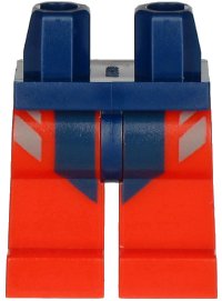 LEGO onderdeel Hips and Red Legs with Dark Blue and Dark Bluish Gray Wetsuit Stripes Pattern 970c05pb27