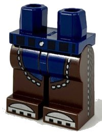 LEGO onderdeel Hips and Dark Brown Legs, Chaps over Dark Blue Pants, Silver Toes Pattern 970c120pb10