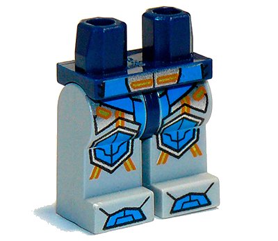 LEGO onderdeel Hips and Light Bluish Gray Legs with Blue Armor and Orange and Yellow Circuitry, Blue Hexagonal Knee Pads and Blue Boots Pattern (970c86pb24)
