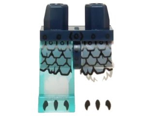 LEGO onderdeel Hips and 1 White Left Leg, 1 Trans-Light Blue Right Leg with Sand Blue Scaled Armor and Black Claws Pattern (970d19pb03)