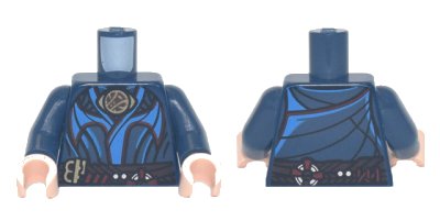 LEGO part Torso Robe with Dark Azure and Red Trim, Gold Eye-Shaped Brooch, Dark Brown Belt, Sling Ring Pattern / Dark Blue Arms / Light Nougat Hands (973pb4654c01)