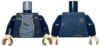 LEGO onderdeel Torso Jacket Open with Silver Zipper, Sand Blue Shirt, Dark Brown Dirt Stains, and Scrapes Pattern / Dark Blue Arms / Light Nougat Hands 973pb4657c01
