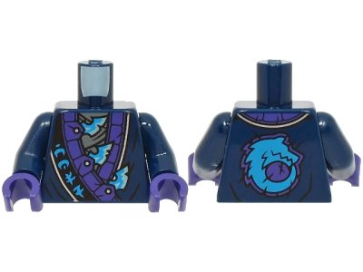 LEGO onderdeel Torso Robe, Dark Purple and Silver Trim, Dark Azure Ninjago Logogram 'WOLF', Metallic Light Blue Blades Pattern / Dark Blue Arms / Dark Purple Hands (973pb5545c01)