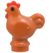 LEGO part Chicken, Wide Base with Molded Red Comb and Wattle and Printed Black Eyes Pattern 1413pb01