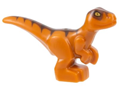 LEGO onderdeel Dinosaur Baby Standing with Reddish Brown Back, Dark Brown Stripes, and Yellow Eyes Pattern (37829pb01)
