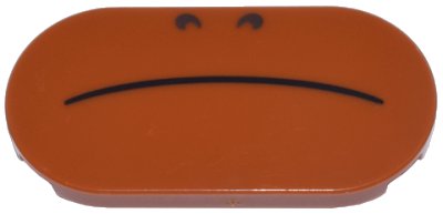 LEGO onderdeel Tile, Round 2 x 4 Oval with Black Curved Line Frown and Dark Brown Nostrils Pattern (Super Mario Sumo Bro Lower Face) (66857pb043)