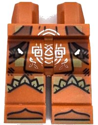 LEGO part Hips and Legs with Loincloth with Silver Celtic Knot, Reddish Brown Belts, Olive Green Feathers, Shoe Tips Pattern 970c00pb1558